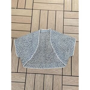 Sheer gray with white swirls pattern cord embroidery bolero shrug